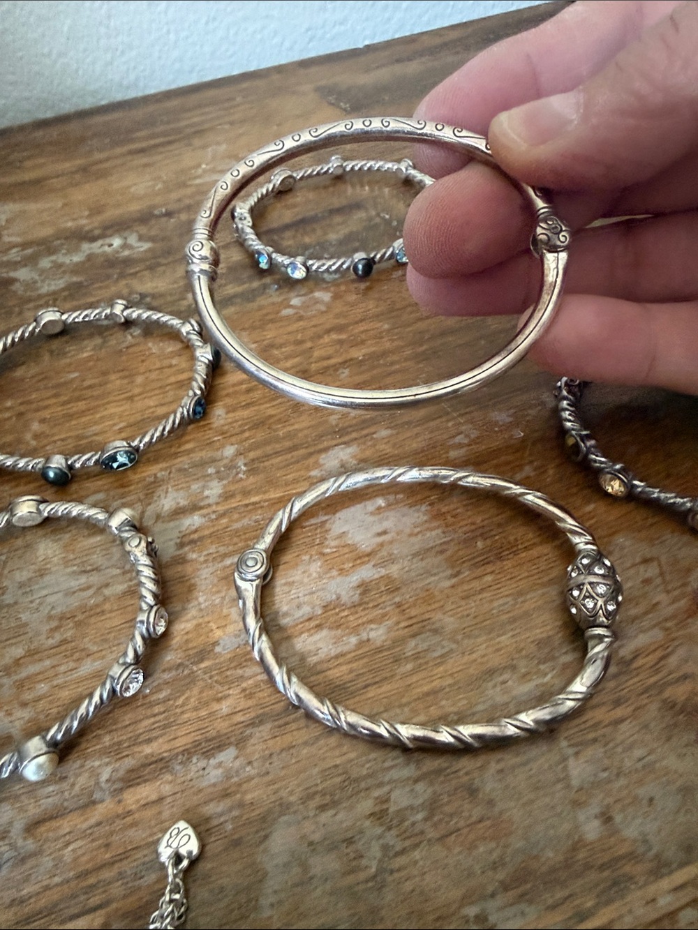 Lot for Sale! Brighton Silver Tone Bangles Bracelet Set with Pearlescent Accents - Picture 5 of 11